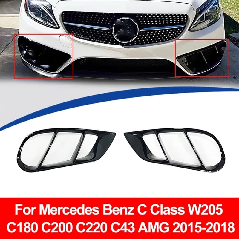 Front Bumper Canards For Mercedes Benz C Class W205 C180 C200 C220 C43 AMG 2015-2018 Air Vent Fog Light Cover Trims Kits ABS