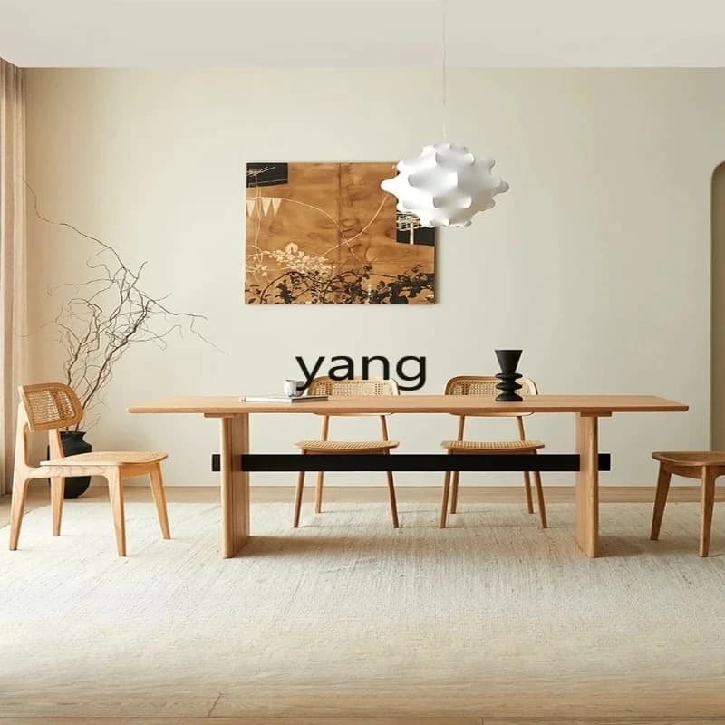 LHM Vintage Oak Dining Table Large Size Nordic Modern Rectangular Solid Wood Dining Table