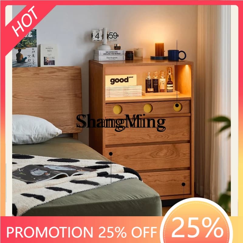 SM wood retro small apartment bedroom living room solid wood locker multi-functional storage cabinet