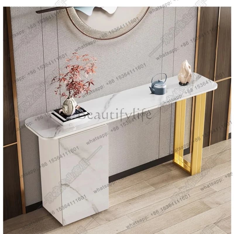 YJ  Italian Light Luxury Rock Slab Entrance Table Semi-round Modern Simple Wall Into The House Rock Slab End Frame Fashion