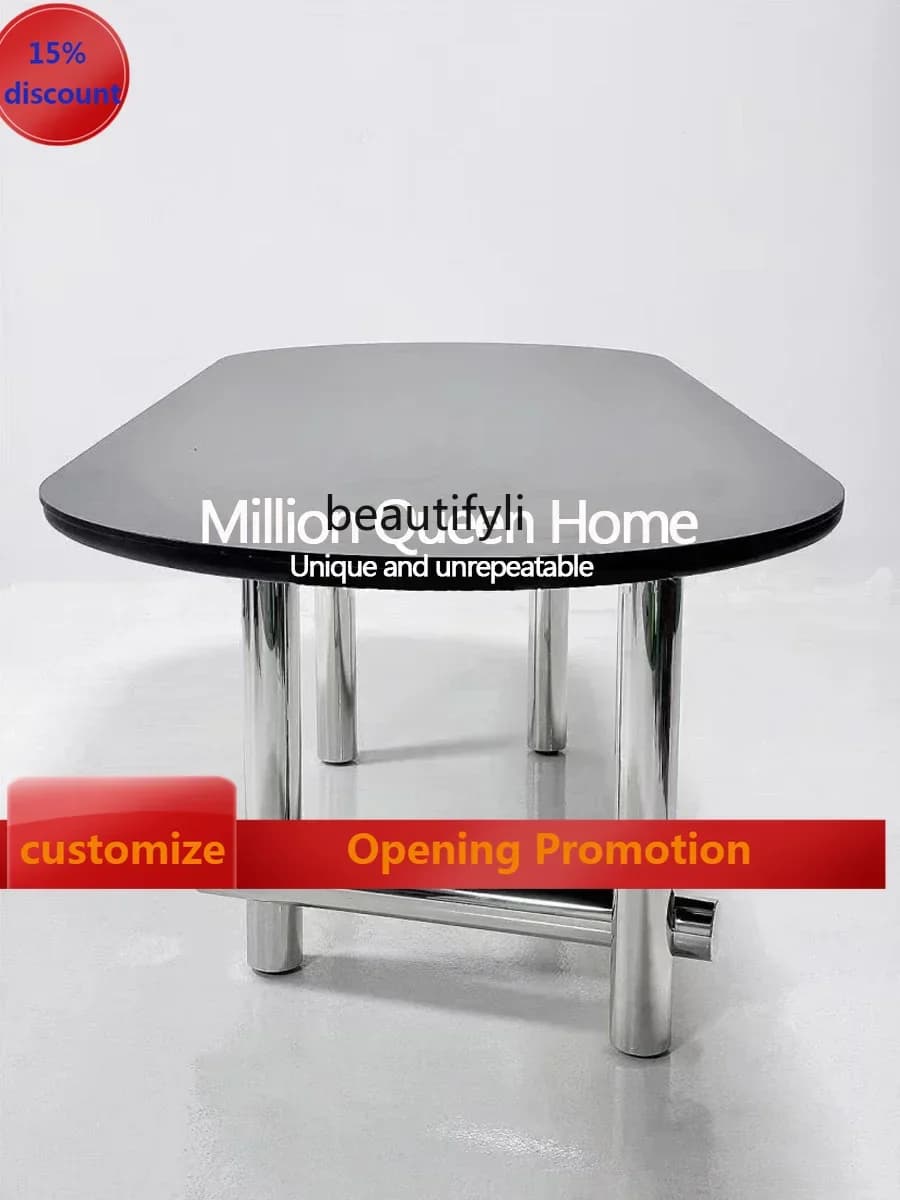 ss7486 Simple modern matte rock slab dining table creative stainless steel art multi-person light luxury oval negotiation table