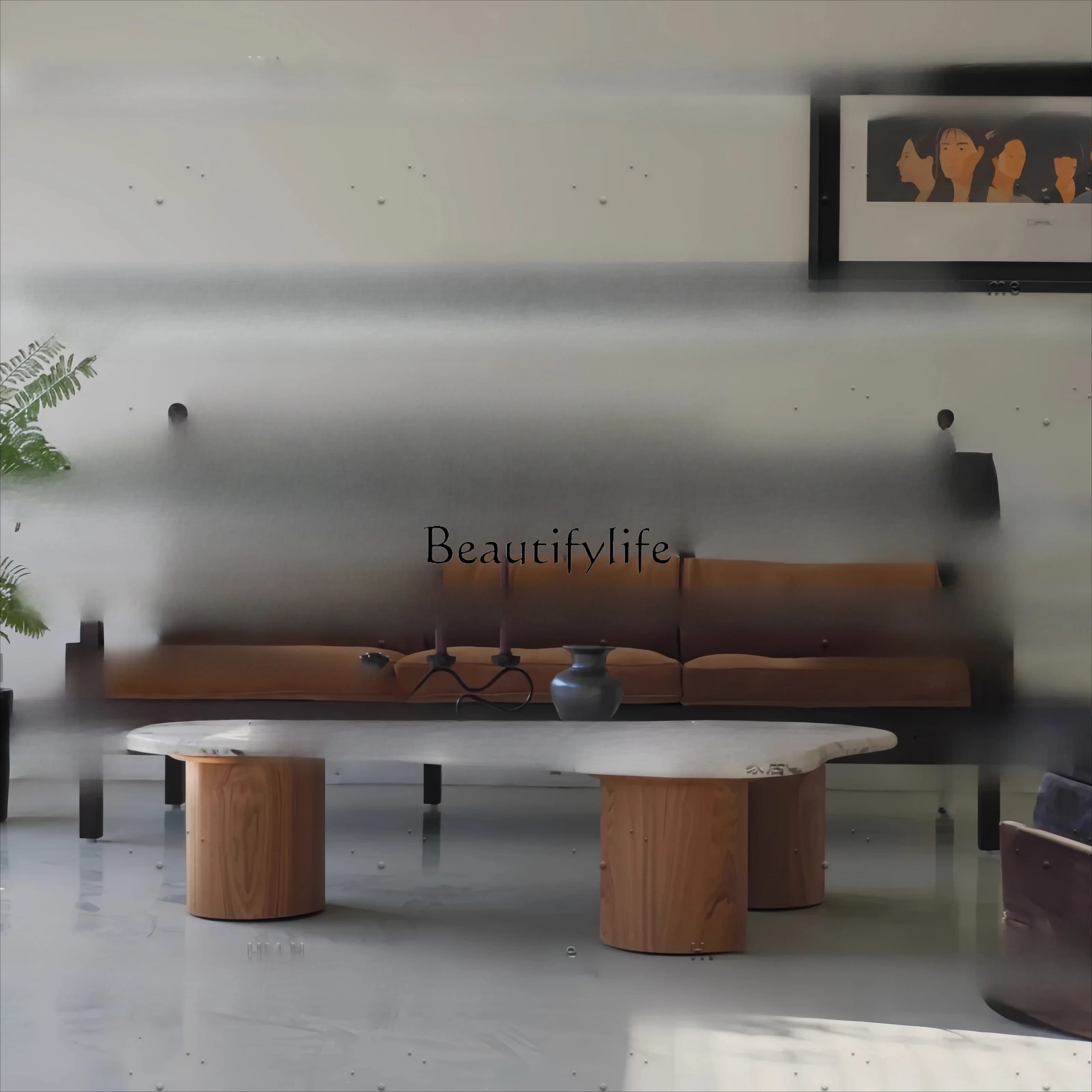 02   Vintage Style Natural Marble Coffee Table Retro Style Light Luxury