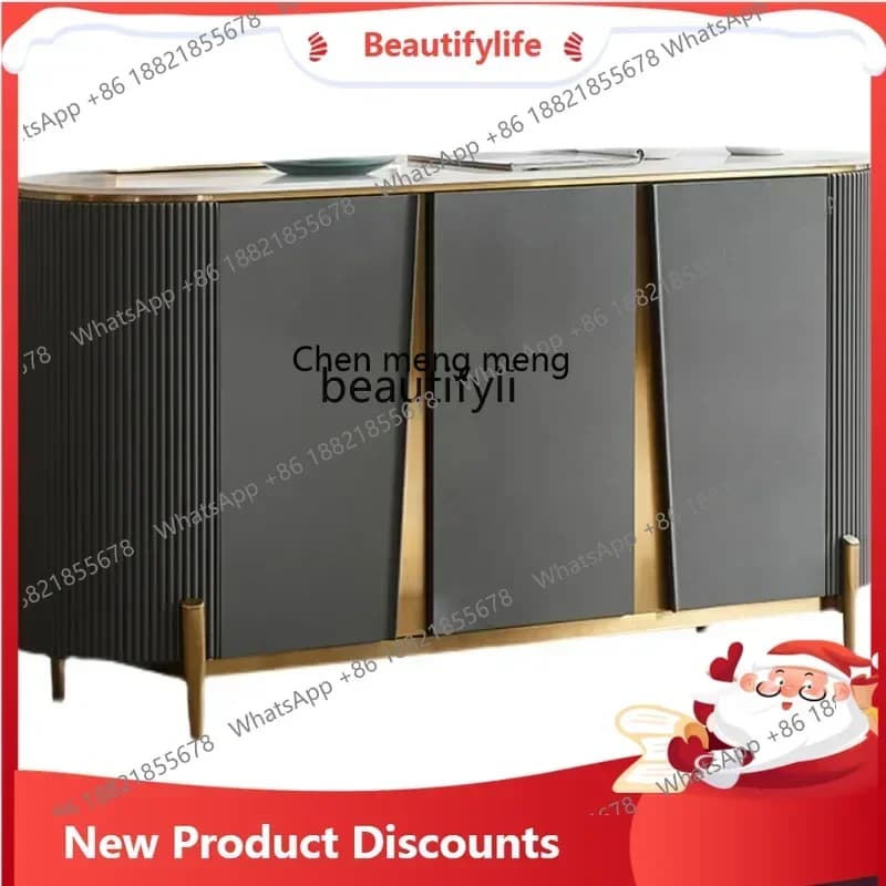 zq1Solid wood dining side cabinet, rock slab storage decorative cabinet, light luxury stainless steel semicircle against the wal
