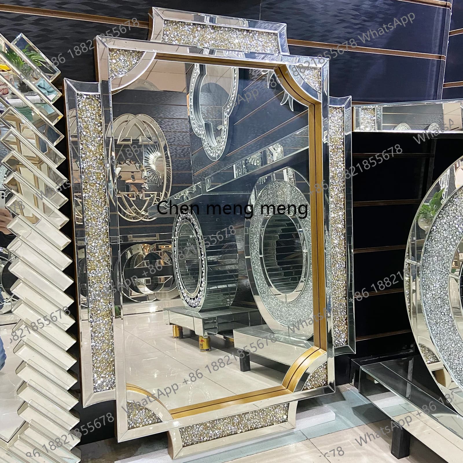 European light luxury diamond bathroom mirror creative square mirror restaurant art decorative mirror