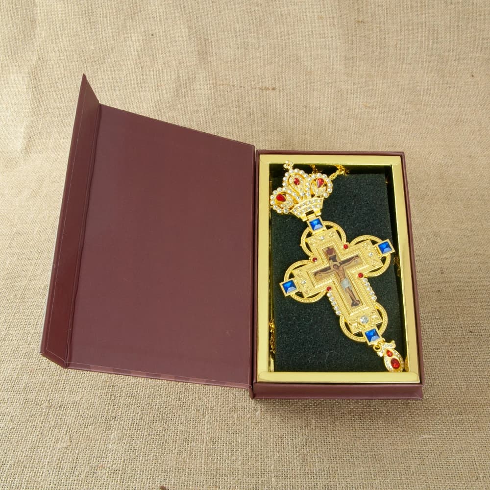 HTElegant Greek Gold-Plated Alloy Orthodox Pendant Gold-Plated Russian Breast Cross Jesus Icon Necklace for Priests with Premium