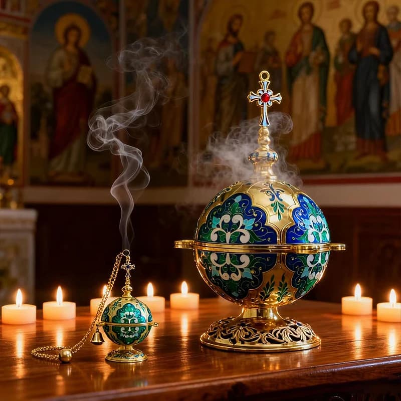 New2026Orthodox Hanging Censer with Chain 6.5" Zinc Alloy Gold-plated Censer Church Hanging Censer Home Prayer Corner Decoration