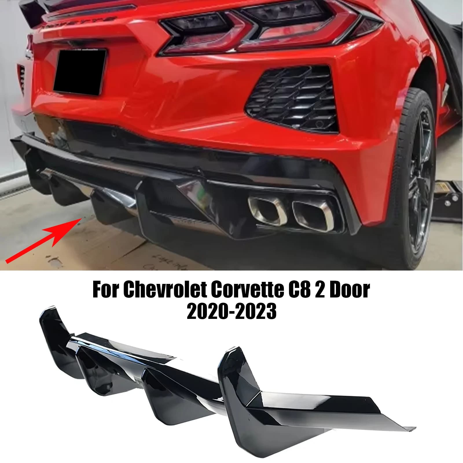 Rear Bumper Lip Diffuser Spoiler Splitter For Chevrolet Corvette C8 2 Door Z51 STG 3 2020-2024 Carbon Fiber Style Glossy Black