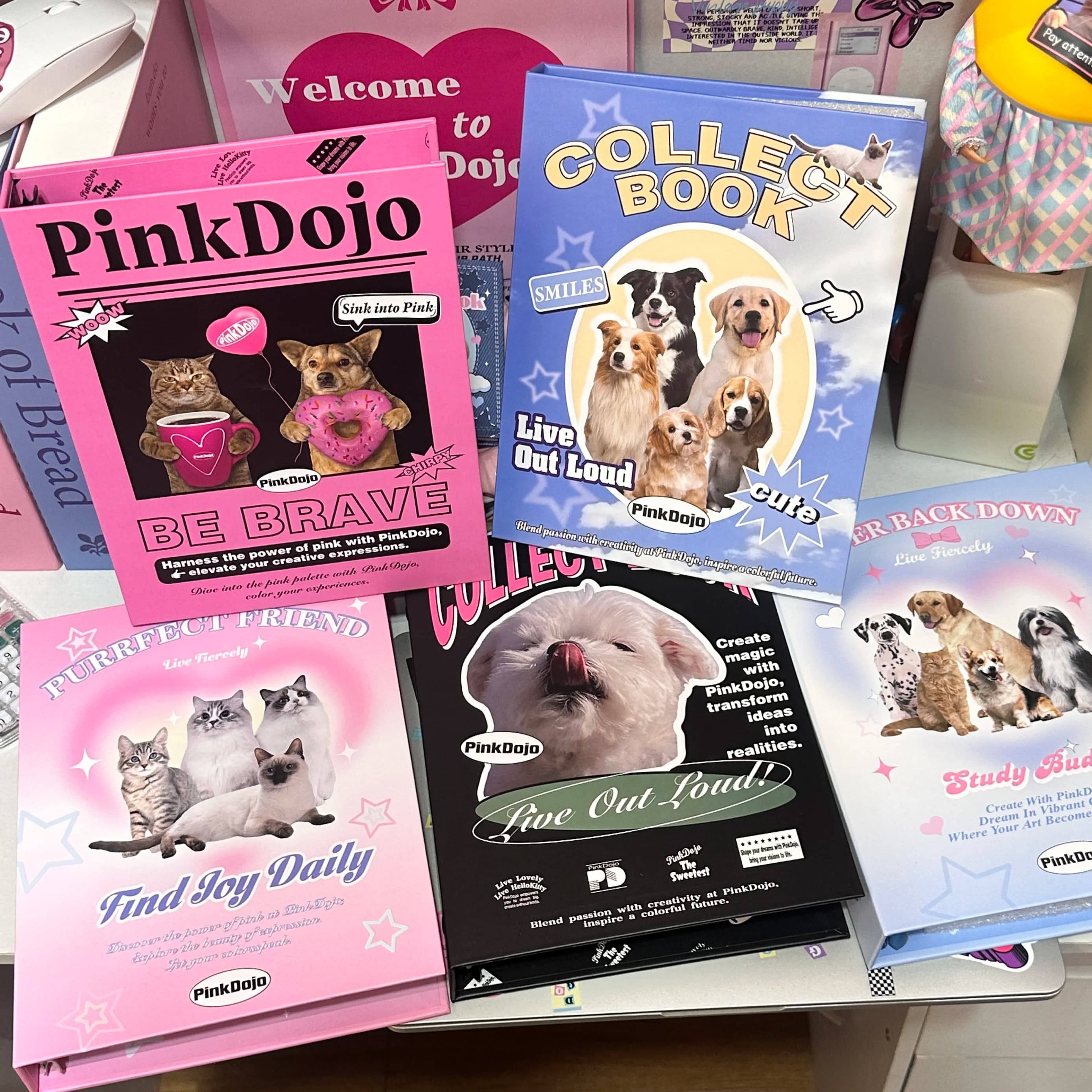 A5 6-Ring Binder Album Refill Pages, Cute Pets Hard Cover, 4-Pocket Sheet for Photocards, Trading Cards Organizer