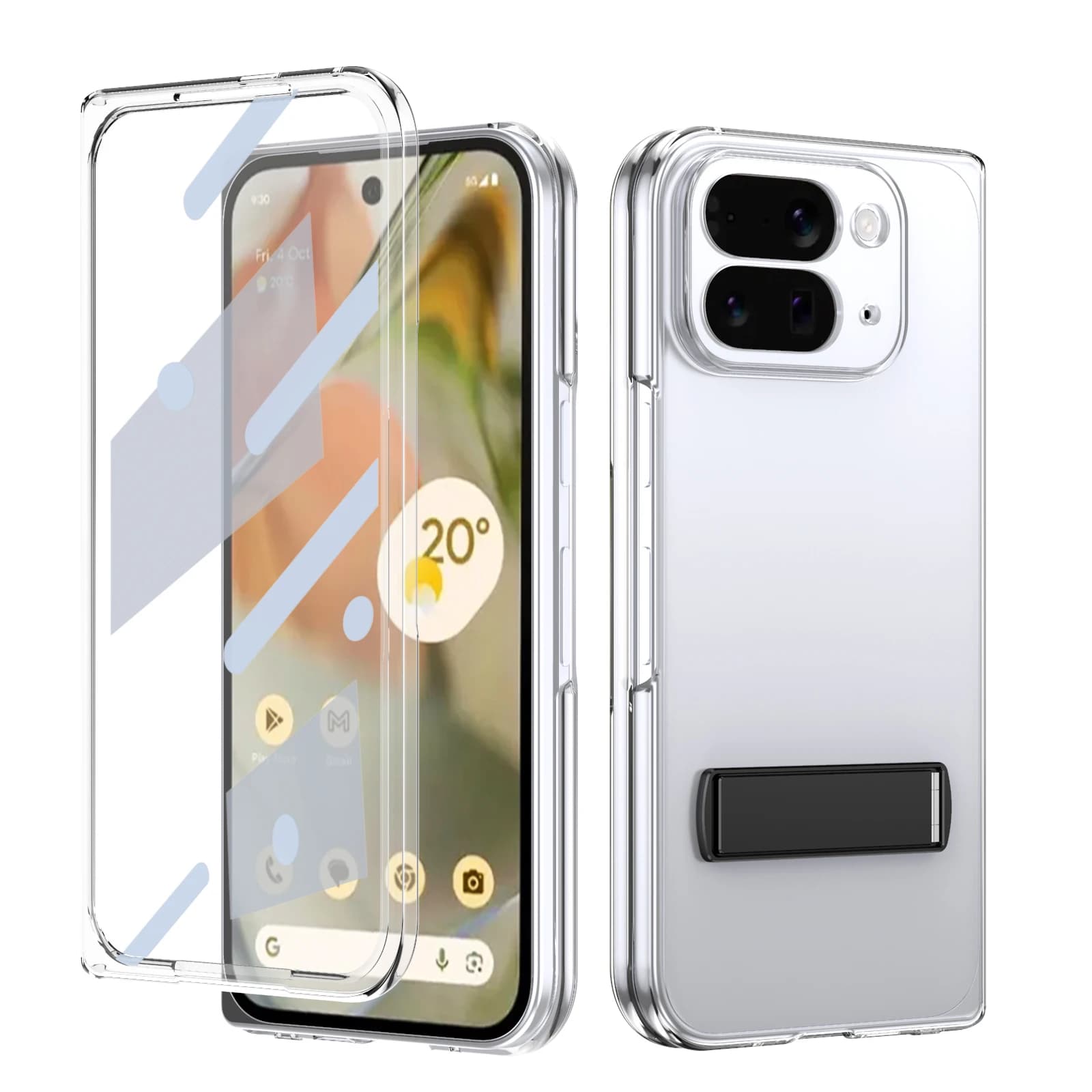 Clear Wireless Charging Case for Google Pixel 10 Pro Fold Kickstand Glass Front Film Lens Shockproof Cover