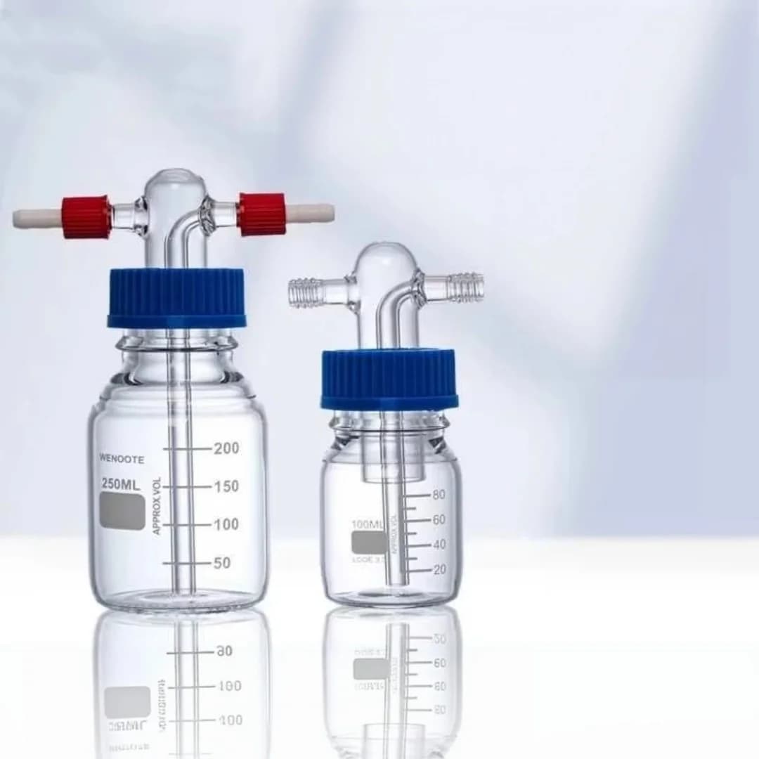 High Borosilicate Spiral Mouth Gas Washing Cylinder GL45 Gas Washing Buffer Sealed Corrosion-resistant Safety Bottle 100-5000ML