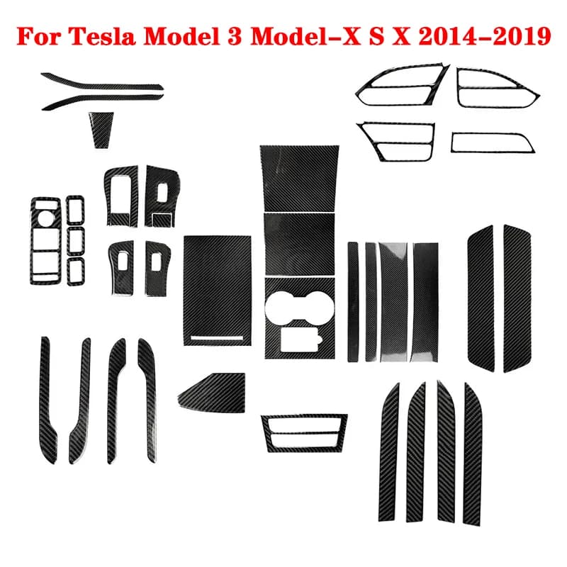 For Tesla Model 3 Model-X S X 2014 2015 2016 2017 2018 2019 Carbon Fiber Black Stickers Car Interior Decorative Accessories