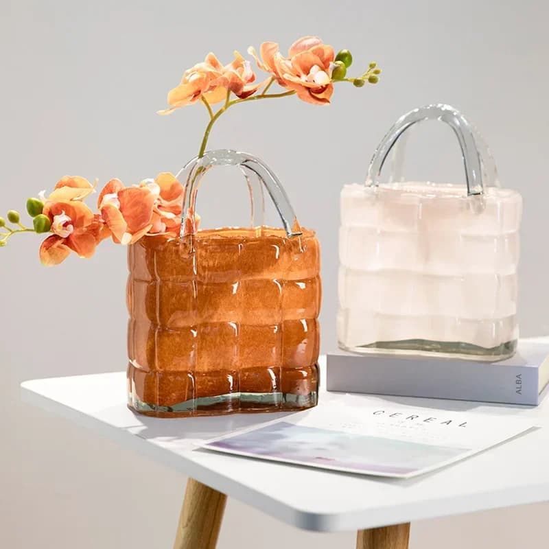 Clear Glass Vase Handbag Shape Haft Flower Vase Fish Tank Hydroponics Terrarium Flower Pot Home Decoration Accessories Vases
