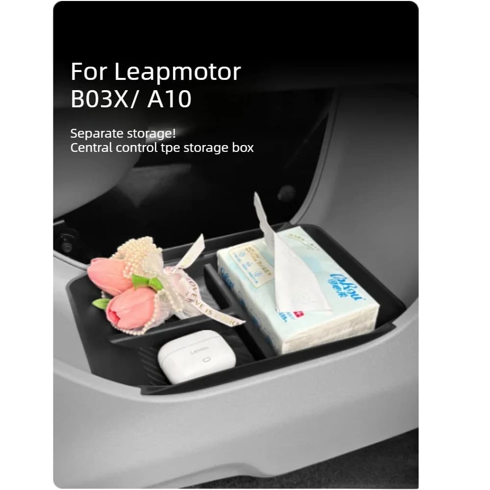 1PC For Leapmotor B03X A10 Car Central Control Lower Storage Box TPE Black Center Console Organizer Tray Interior Accessories