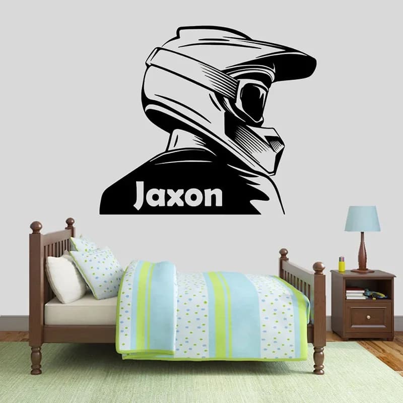 Personalised Name Wall Decal Motocross Art Vinyl Window Stickers Kids Boys Bedroom Nursery Playroom Interior Decor E110