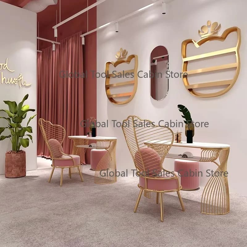 Modern Pink  Salon Single Double Manicure Table and Chair Set Nail Station Furniture