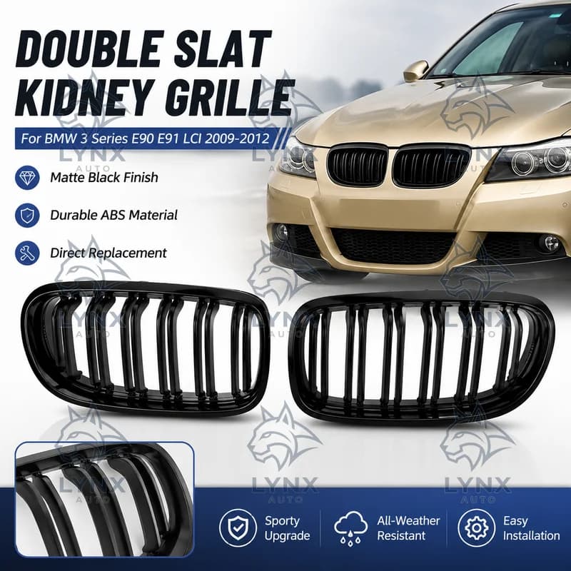For BMW 3 Series E90 E91 LCI 2009-2012 Double Slat Kidney Front Grille Without Light ABS Matte Black Tuning Part