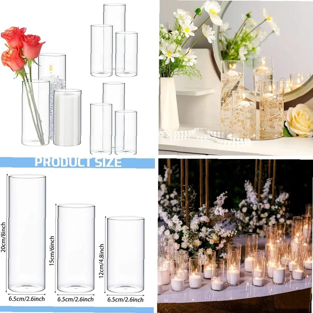 Clear Glass Cylinder Vases, Floating Candle Holders for Wedding Centerpieces & Home Table Decor, Bulk Set