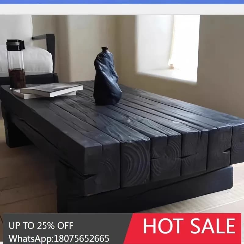 Solid Wood Coffee Table Simple Living Room Home Use Rectangular Black Coffee Table
