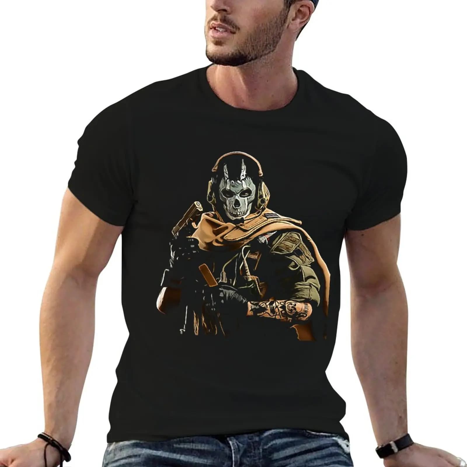 ghost mw2 (7) T-Shirt sweat tees plus size men clothing