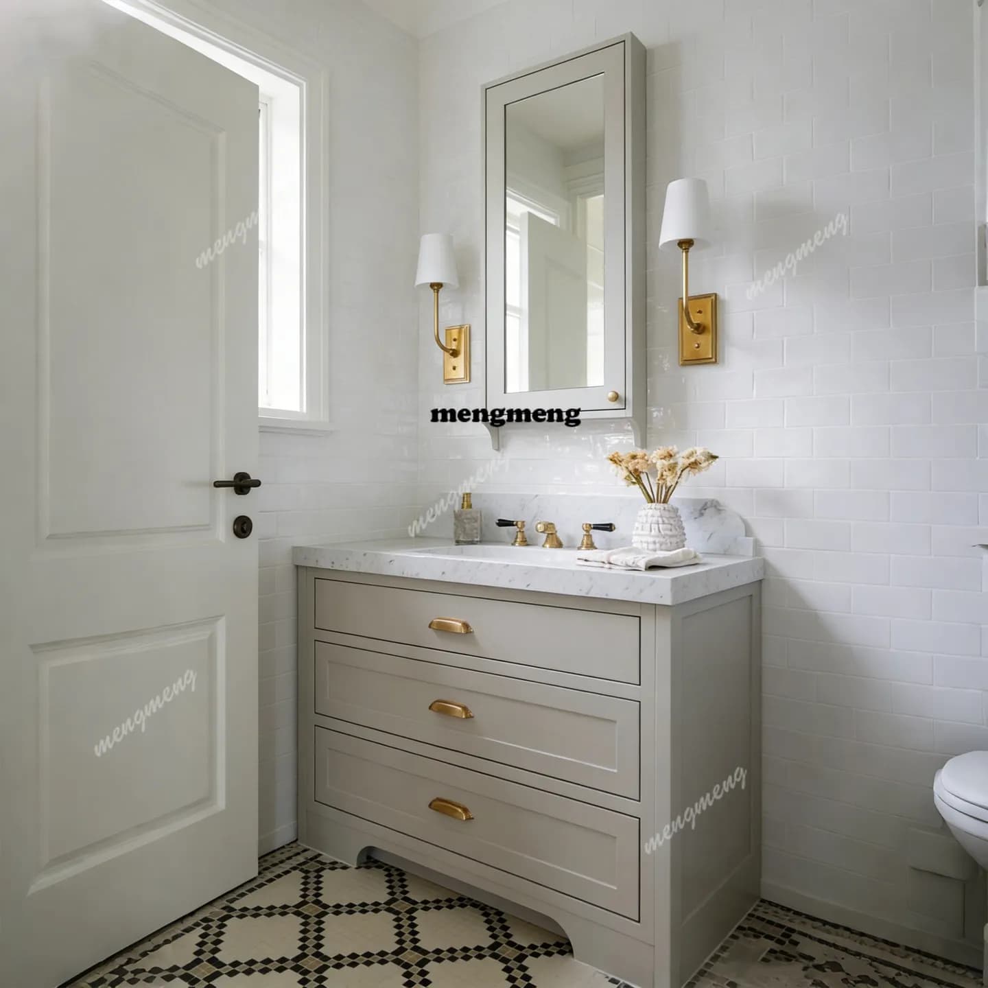 New oak French style bathroom cabinet marble under-counter basin sink combination floor cabinet