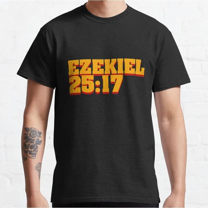 Ezekiel 25:17 80s vintage movie Pulp fiction Short-sleeve crewneck T-shirt for men large size Tops 100% cotton printed clothes