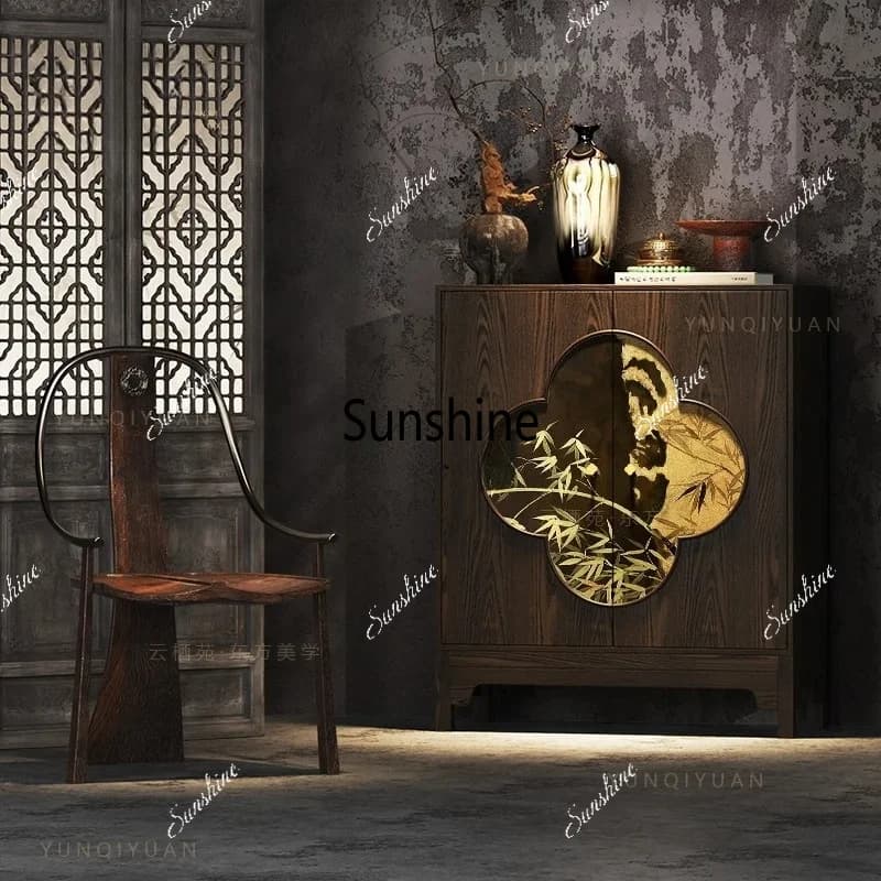 YLTT Chinese bamboo solid wood dining side cabinet tea room storage storage cabinet household wall side cabinet