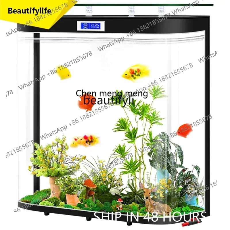 2003 Hot curved glass fish tank, large aquarium in living room, floor-to-ceiling water-free ecological self-circulation