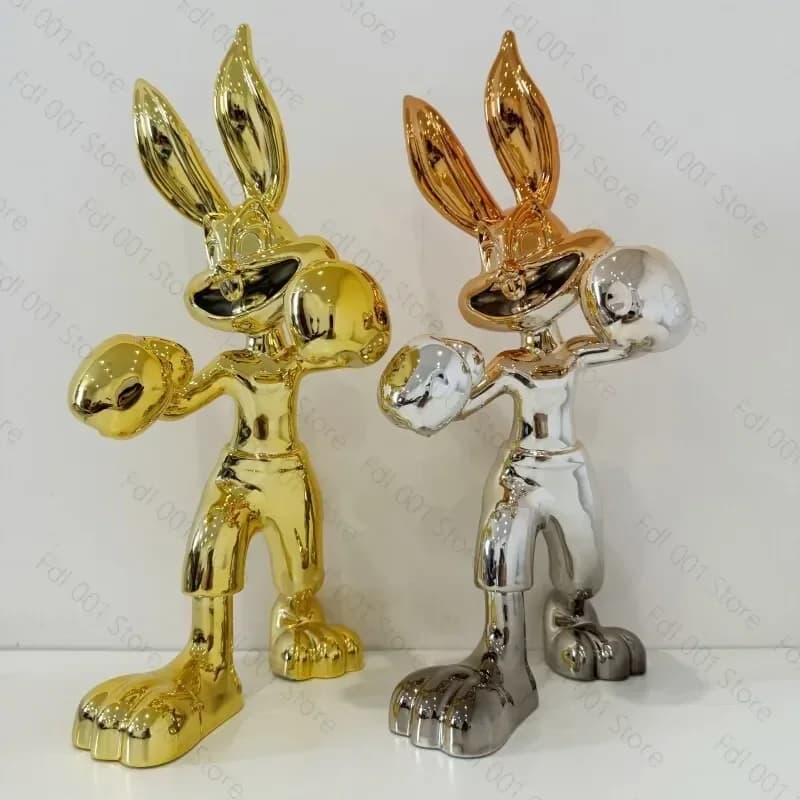 Creative Boxing Rabbit Statue Luxury Home Decor Ornament for Entrance TV Cabinet Tabletop