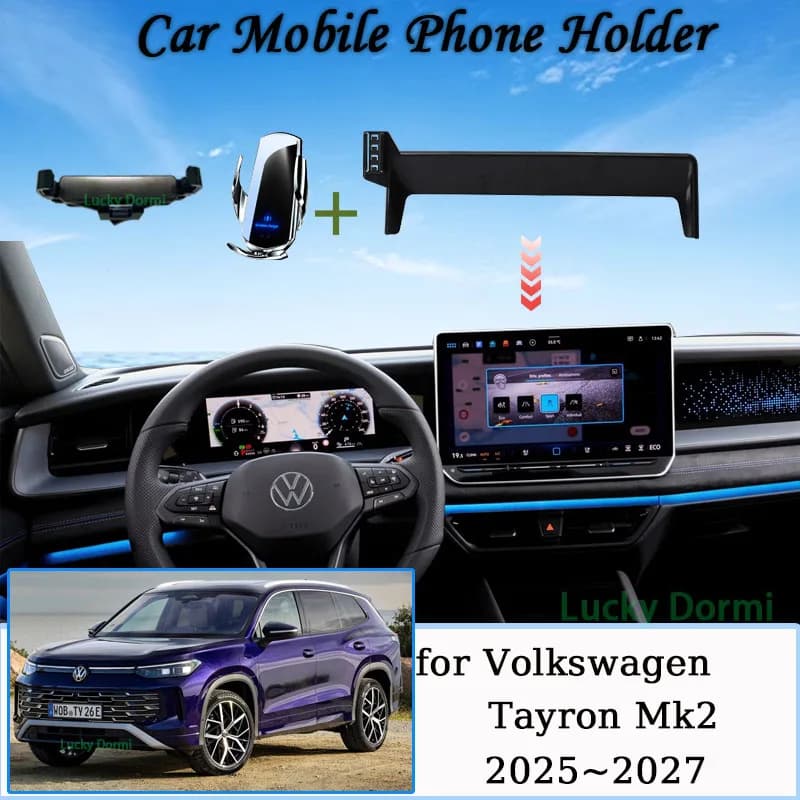 Car Mount for Volkswagen Vw Tayron 2025 12.9" Screen Fixed Base Phone Holder Wireless Charging Phone Stand Car Accessories