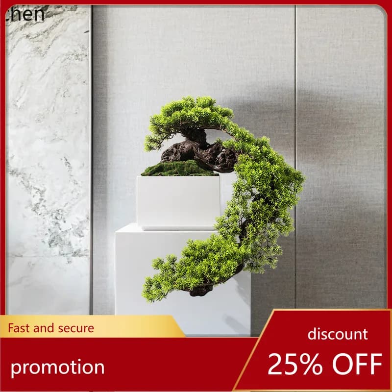 HXL Artificial Plant Welcoming Pine Bonsai Entrance Green Plant Soft Decoration Ornament