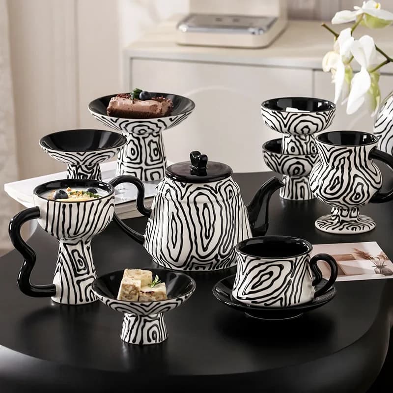 Hand painted retro goblet model room ornament ceramic coffee cup saucer household dessert ice cream cup bowl ornament tea set