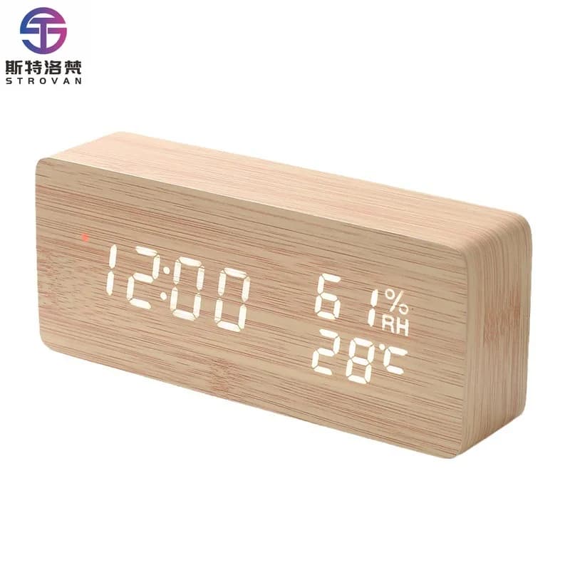 Smart LED Clock Radio with Temperature & Humidity Display German Radio Alarm Digital Clock-Wooden Consumer Electronics