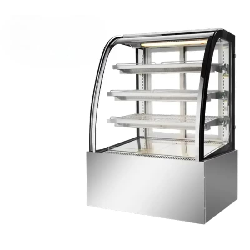 Curved Glass Stainless Steel Insulated Glass Heating Cabinet LED Lights Cookie Burger Bread Egg Tart Warming Display Cabinet