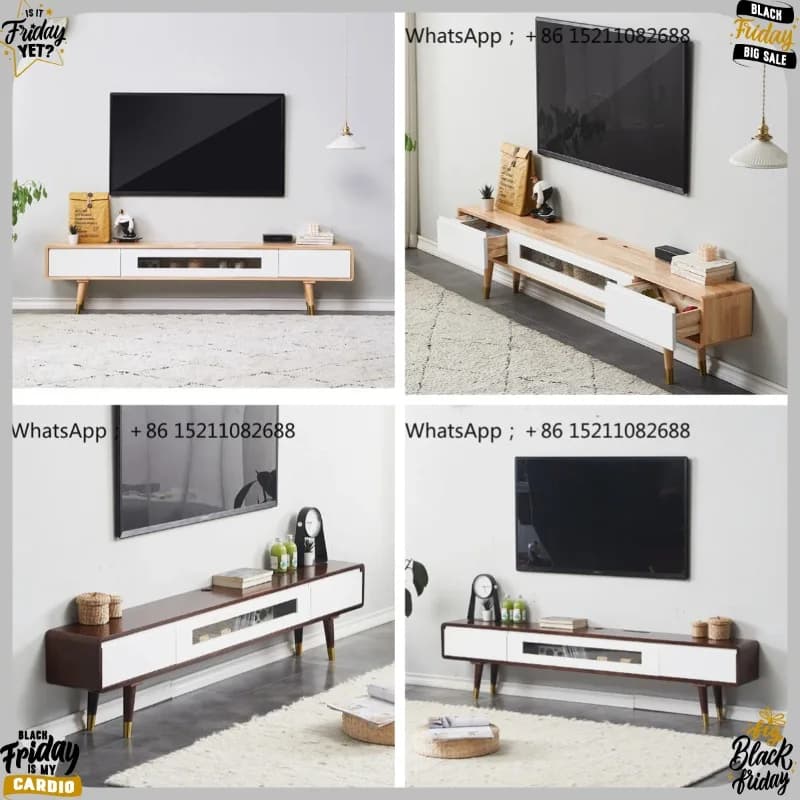 LLY solid wood TV cabinet living room bedroom small apartment simple modern ultra-narrow thin ultra-thin floor with legs