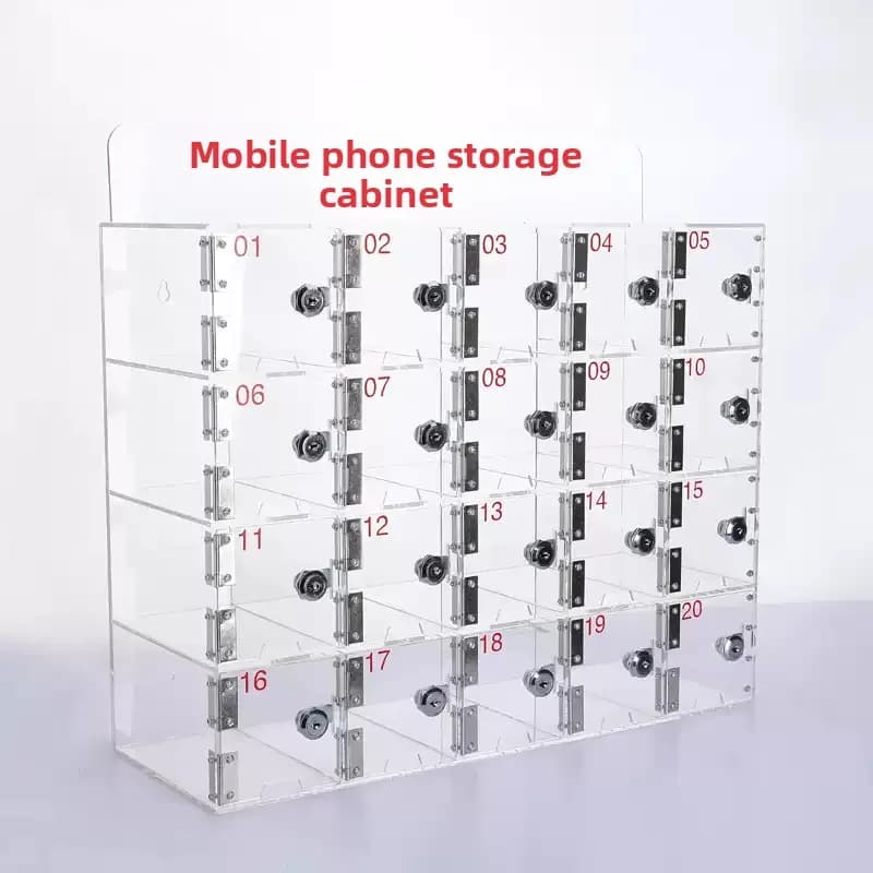 Custom Transparent Acrylic Lockable Mobile Phone Storage Cabinet With Charging Hole Safe Deposit Box For Public Classroom