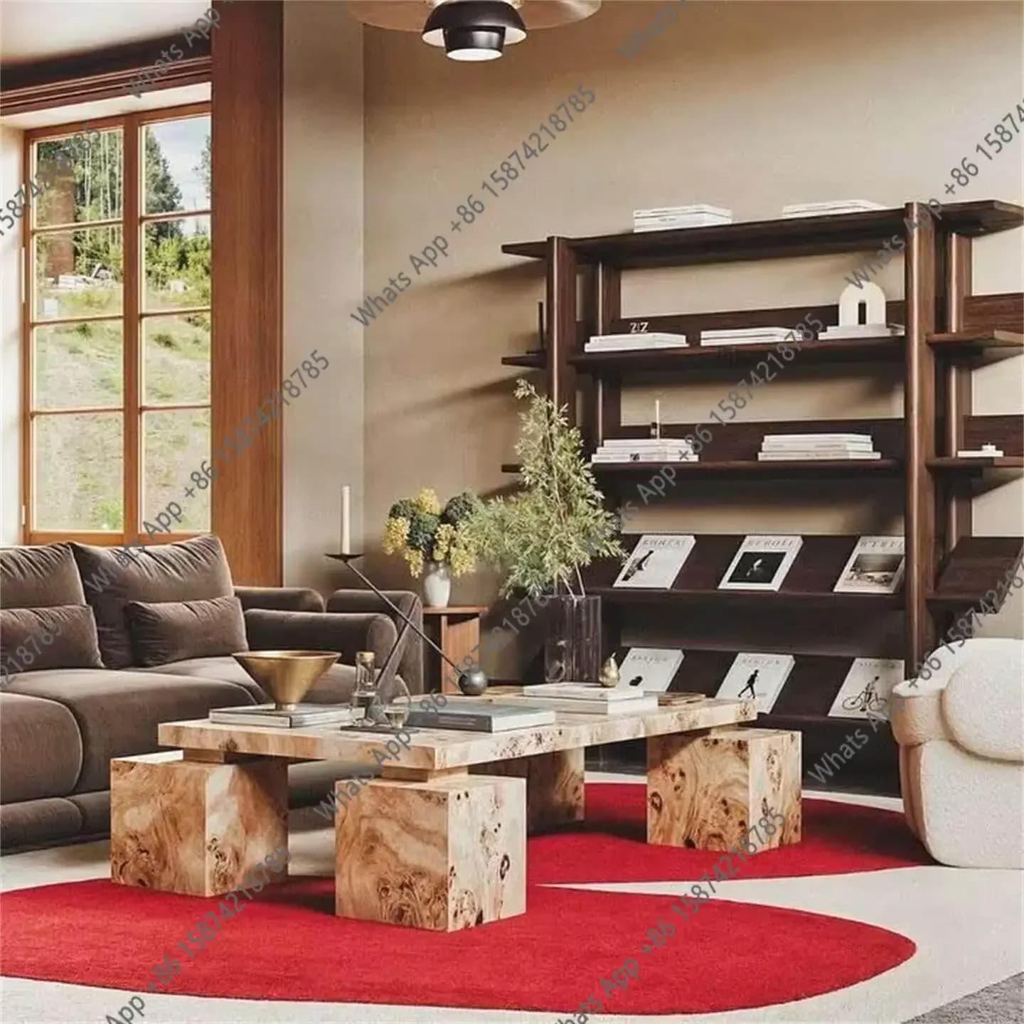 25 Minimalist Coffee Table Solid Wood Rectangular Wabi Sandy Wind Tree Tumor Pattern Coffee Table Living Room Premium Coffee Tab