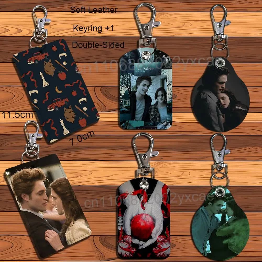 movie Edward and Bella Twilight Leather Card Holder with Exquisite Keychain purpose Case for Metro ID Access Control Card Badge