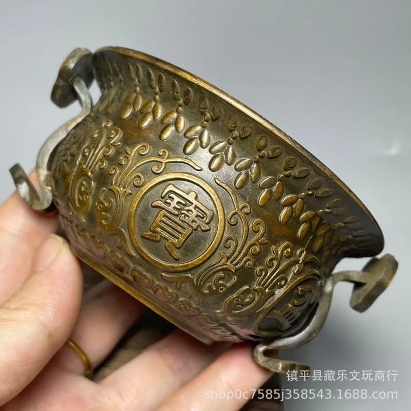 Copper ornament, auspicious treasure bowl for office and living room, fortune-attracting ashtray, antique