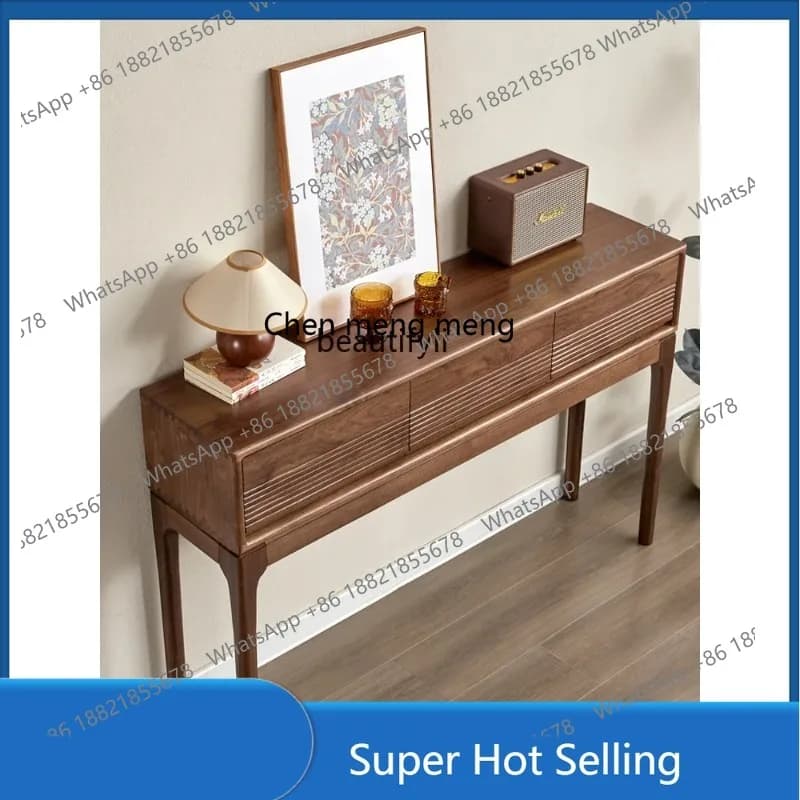 A85 North America Black Walnut Wood Entrance Table Simple Solid Wood Entrance Cabinet Wall-Mounted High-Leg Locker
