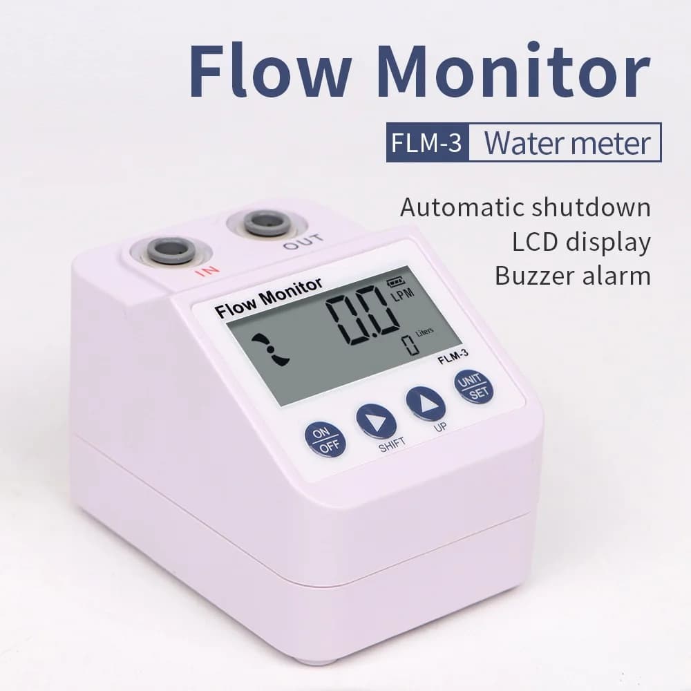 FLM-3 1/4" Flow Meter Automatic Digital Flow Monitor Meter LCD Display Water Flowmeter with Buzzer Alarm and Power Save Function