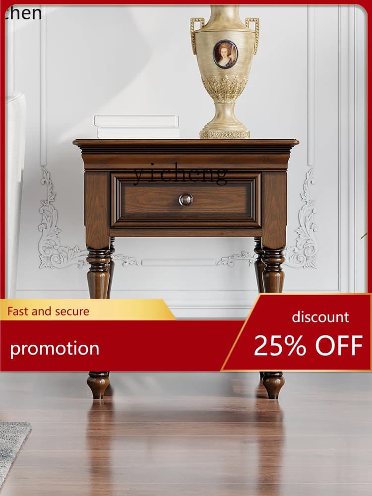 YFY  Solid Wood Side  Mobile Corner  Sofa Side Cabinet Small Square  Mid-Ancient Coffee