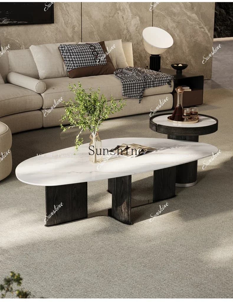 Premium Italian living room simple light luxury microcrystalline stone paint veneer coffee table combination  FT