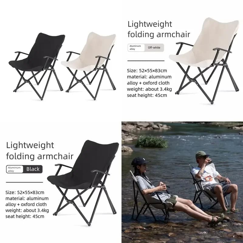 Modern Outdoor Furniture Folding Butterfly Chair Aluminum Alloy Portable Camping Chair with Armrests for Patio Garden Set