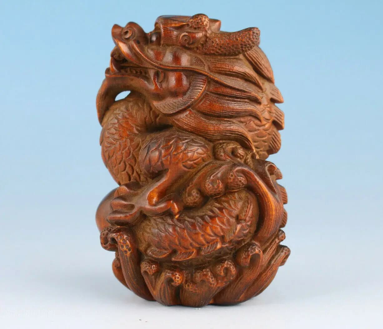 Netsuke Chinese Boxwood Handwork dragon Statue tea pet fengshui gift