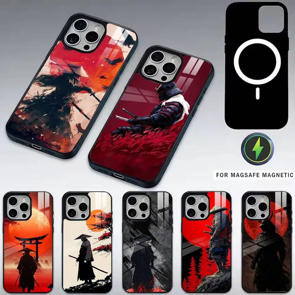 Japanese B-Bushido Samurai Phone Case For iPhone17,16,15,14,13,12,11 Plus,Pro Magnetic For Magsafe Wireless Charging