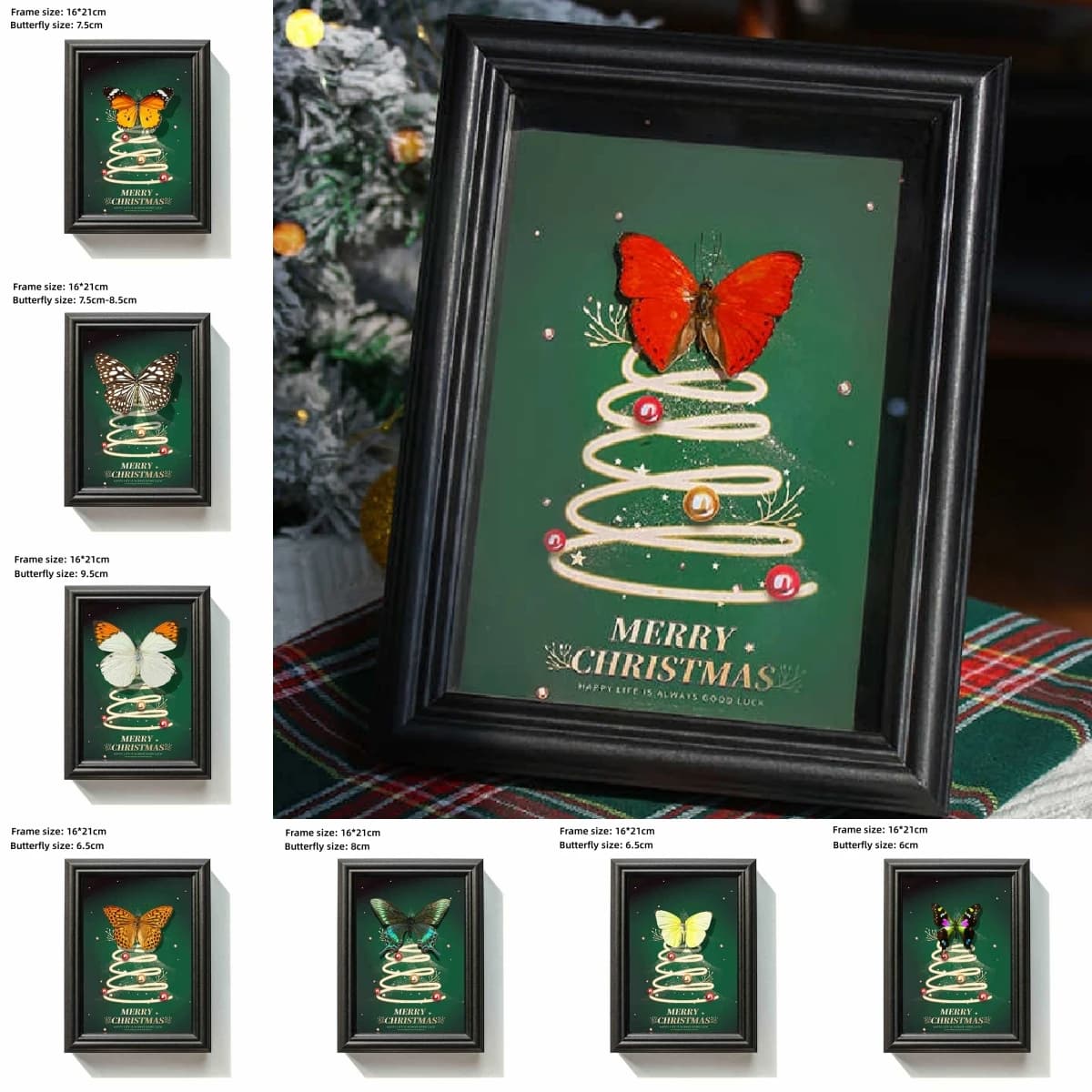2074 Custom Vintage Christmas Tree Butterfly Specimen Framed Art for Wall Home Decor Craft Gift Wedding Christmas Decoration