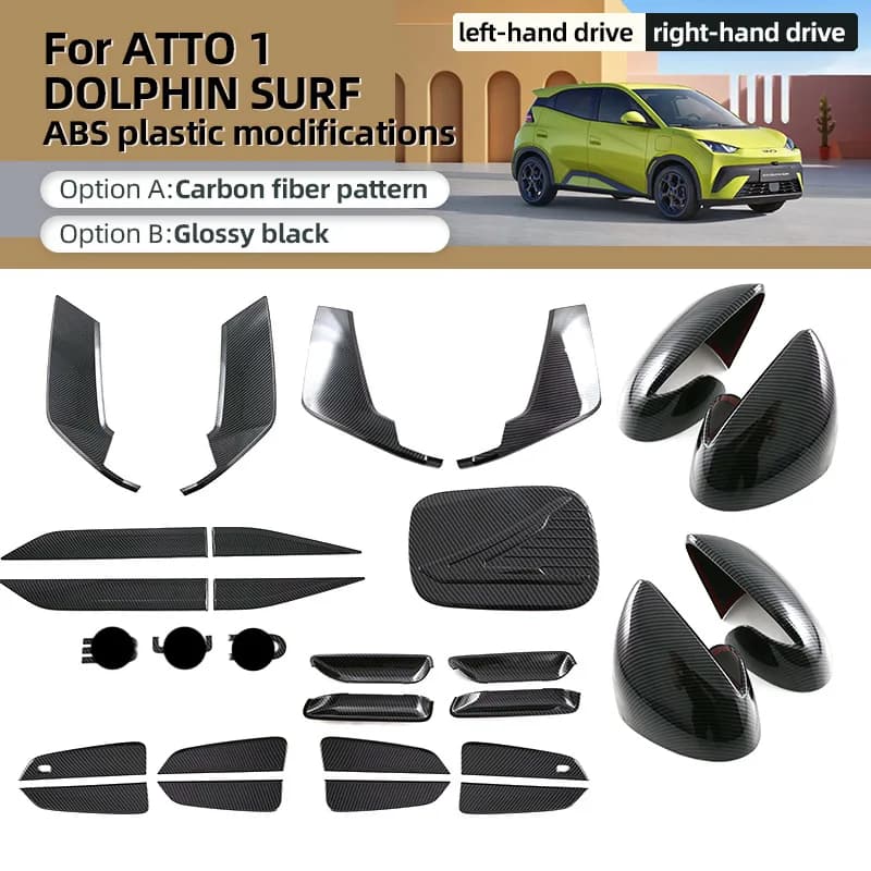 ABS Carbon Fiber Exterior Door Handle Door Bowl Trim Rear Mirror Cover For BYD Seagull Dolphin Mini Surf Atto1 2023+ Accessories