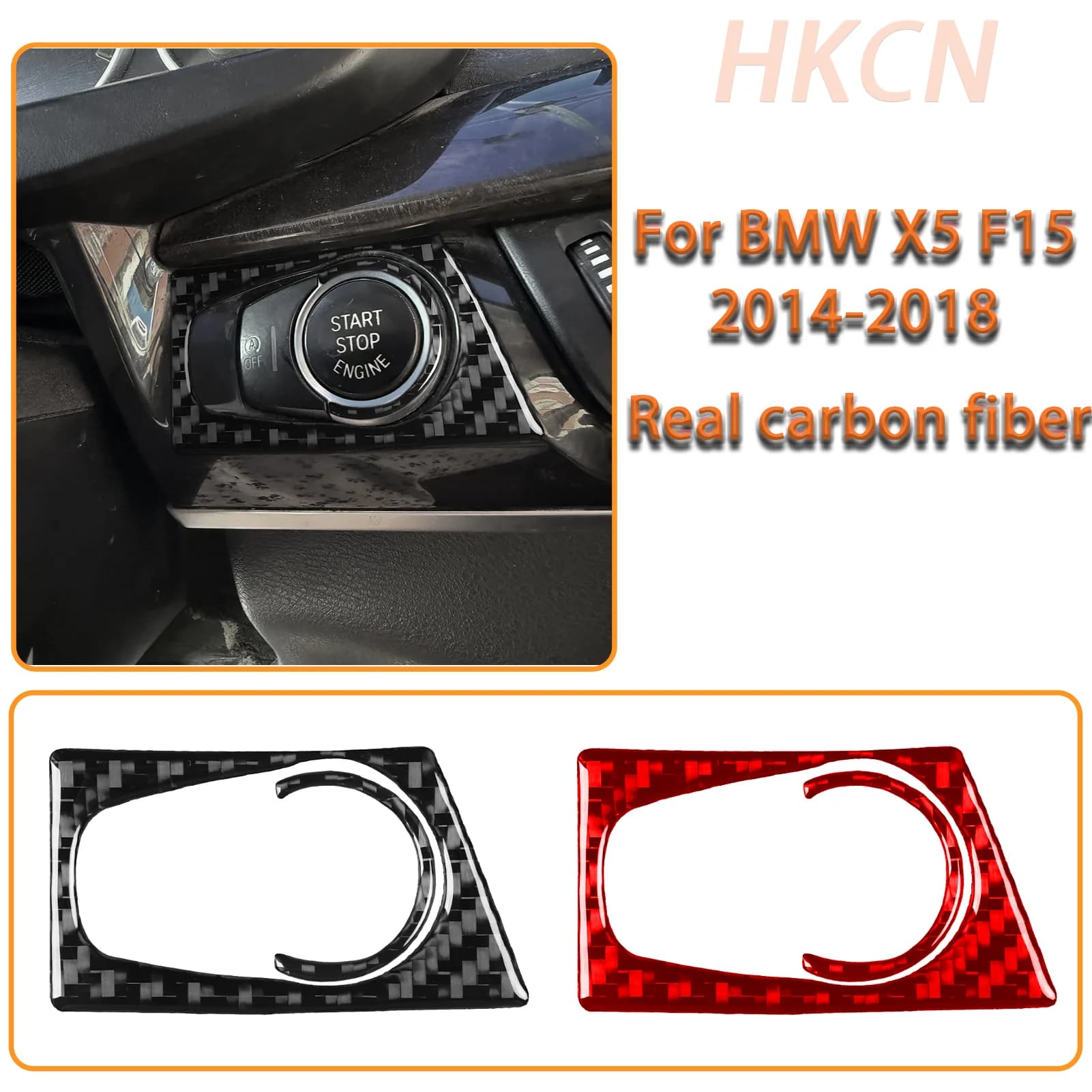 For BMW X5 F15 2014-2018 Car Keyless Start Ignition Switch Panel Frame Decorative Carbon Fiber Interior Accessory Sticker