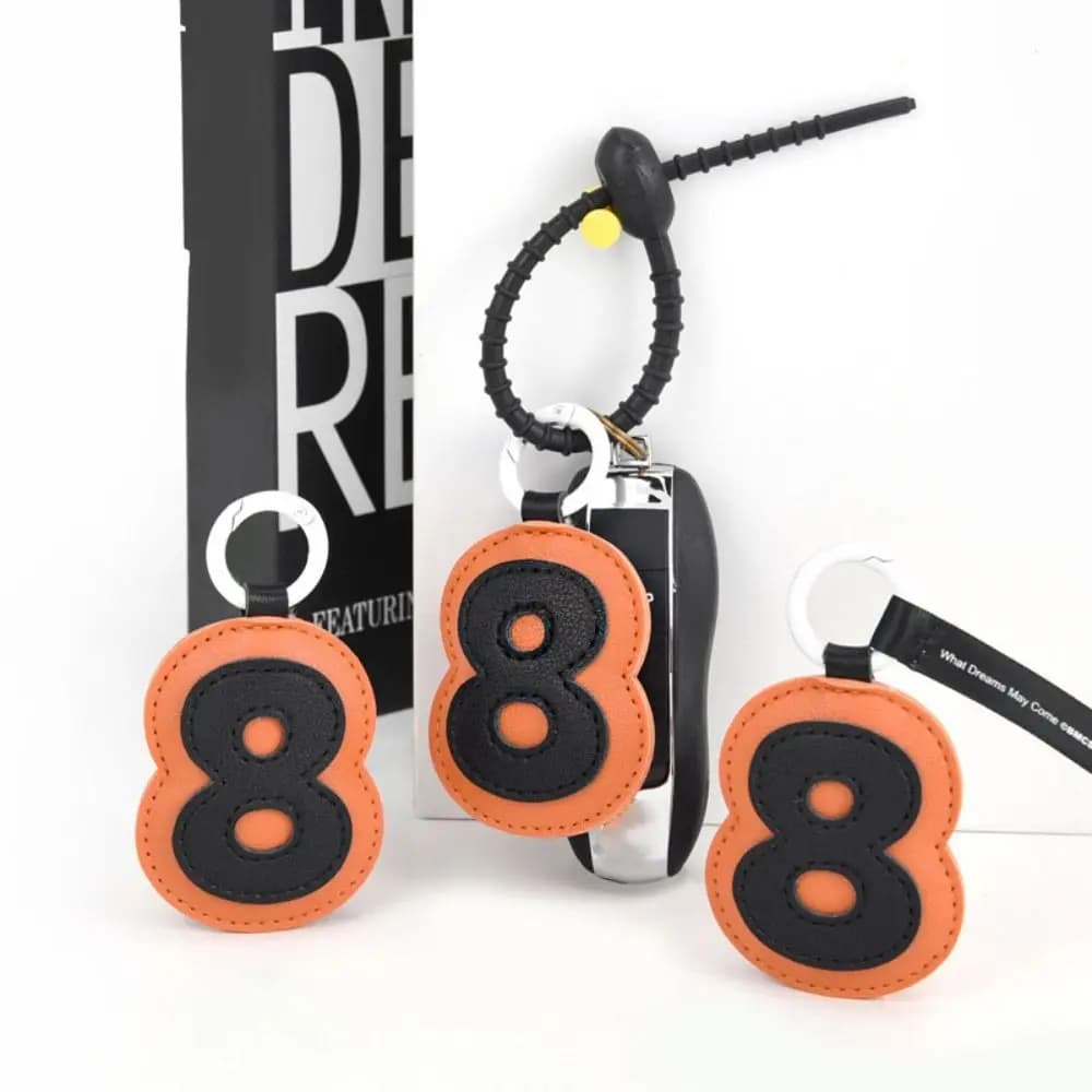 Bag Charm Number PU Leather Keychain Hand-sewn Anti-lost Lucky Number Car Key Chain Trinket Bag Decoration Leather Key Ring
