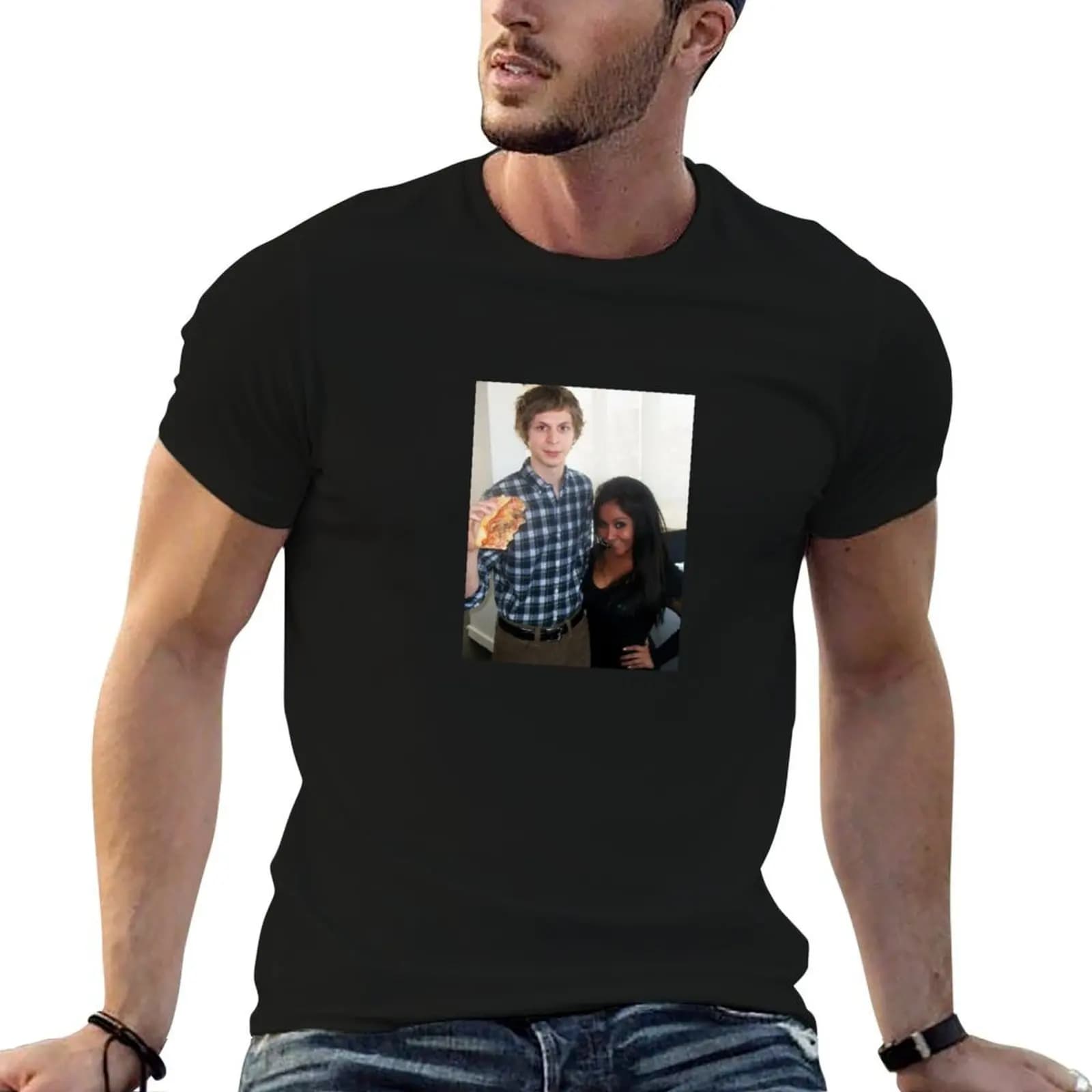 michael cera holding a large pizza next to snooki T-Shirt sweat Funny t-shirt luxury clothes men